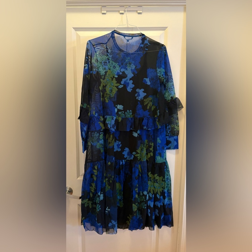 Desigual Floral Mesh Layered Midi Dress Blue Black Size L NWT - Picture 8 of 17